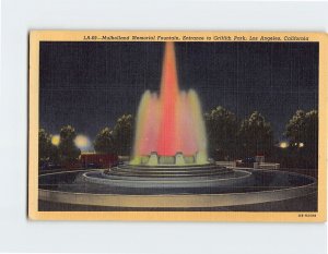 Postcard Mulholland Memorial Fountain, Entrance to Griffith Park, California