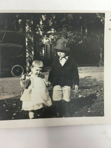 Real Photo Postcard Children Boy Girl Toddler RPPC AZO Classic Car