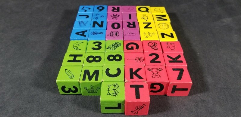 Wood Blocks Letters Numbers Animals Robots Vintage (44) Wood Blocks  MrSTUFF B8