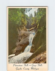 Postcard Patowatomi Falls-Gorge Falls, Ironwood, Michigan