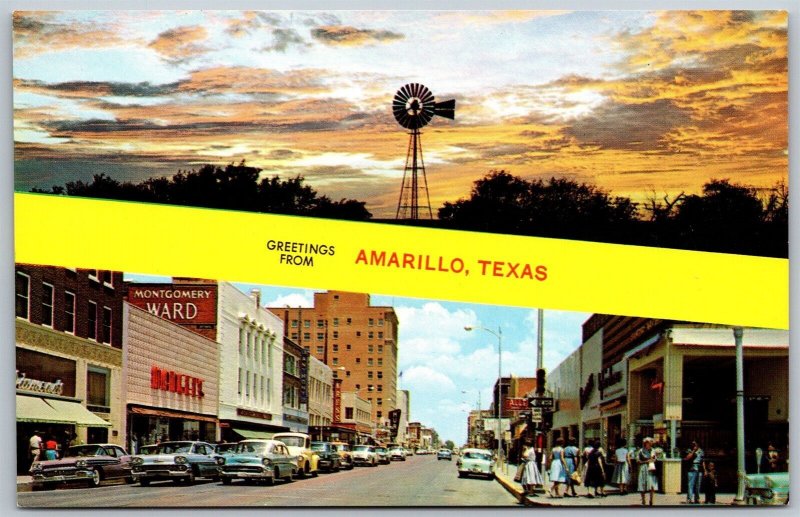 Vtg Amarillo Texas TX Polk Street View Kress Montgomery Ward Cars 1950s
