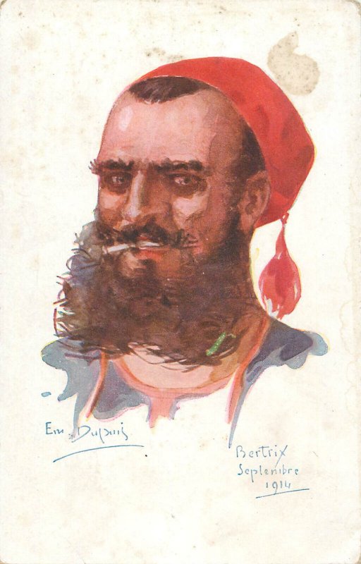 Military portrait WWI Artist-Signed EMILE DUPUIS Postcard - Bertrix 1914