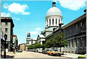 CONTINENTAL SIZE POSTCARD 1976 STREET SCENE BONSECOURS MARKET BUILDING MONTREAL