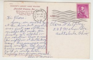 P2812, 1961 postcard country,s largest hand weavers churchill weavers berea KY