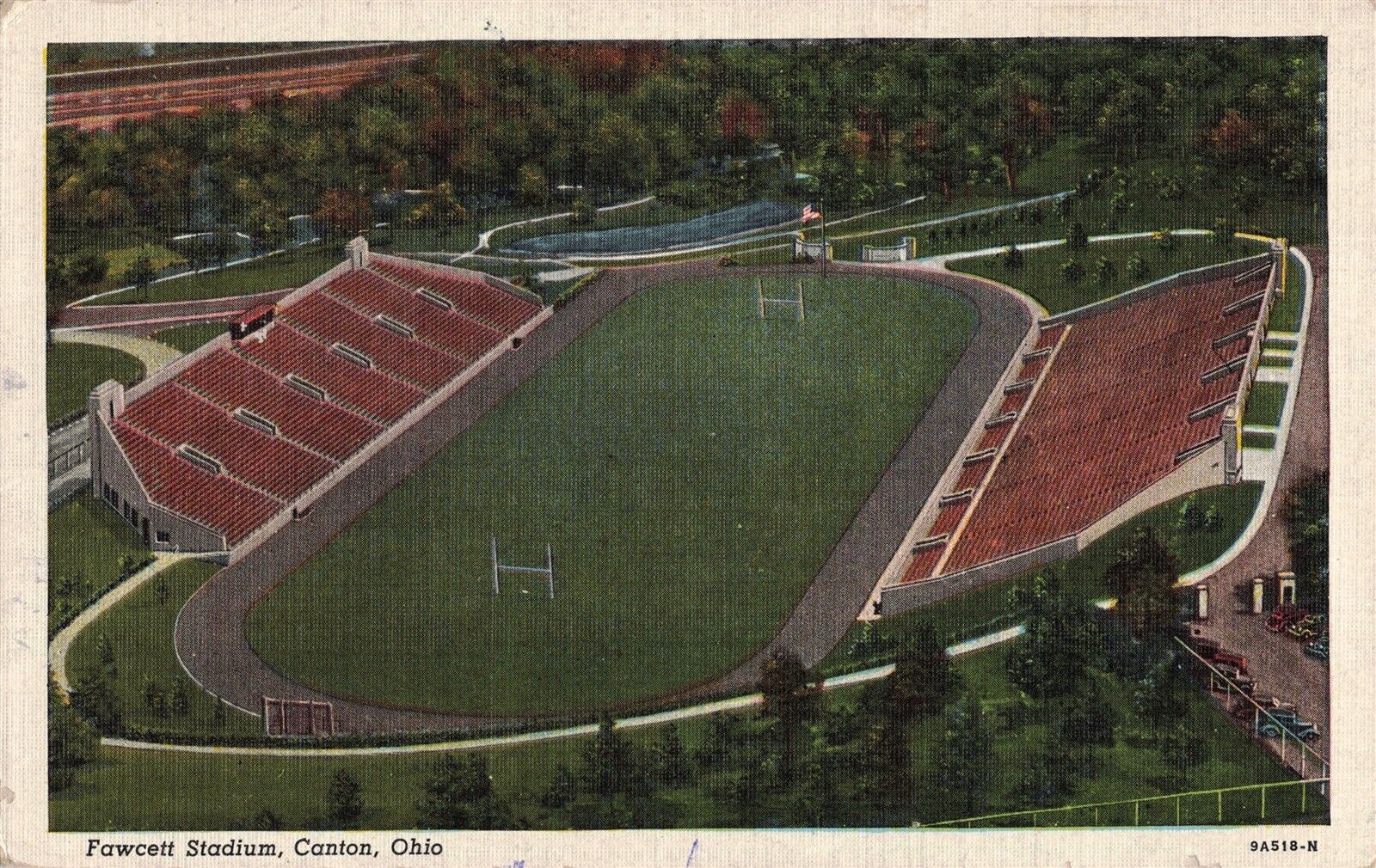 1950 Fawcett Stadium Canton Ohio Linen Postcard 2R4627 United States