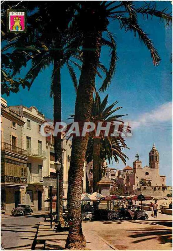  Moderne Postkarte Sitges (Weg und Kirche Barcelonas Espana