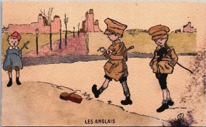 France World War 1 Kids Patriotic Les Anglais Vintage Postcard C122