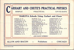 Carhart and Chute Physic Textbooks Advertising Vintage Postcard T51