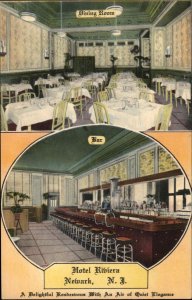 Newark New Jersey NJ Hotel Riviera Bar and Dining Room Linen Vintage Postcard