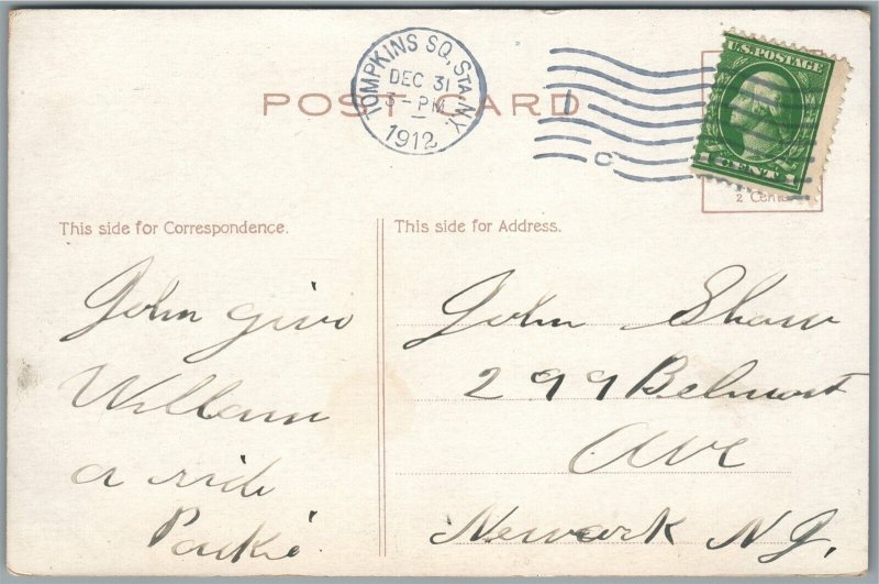 YOUNG DRIVER in OLD CAR CHRISTMAS ANTIQUE POSTCARD