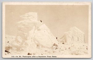 RPPC NH On Mt Washington After September Frost Storm Climbers Postcard Y26