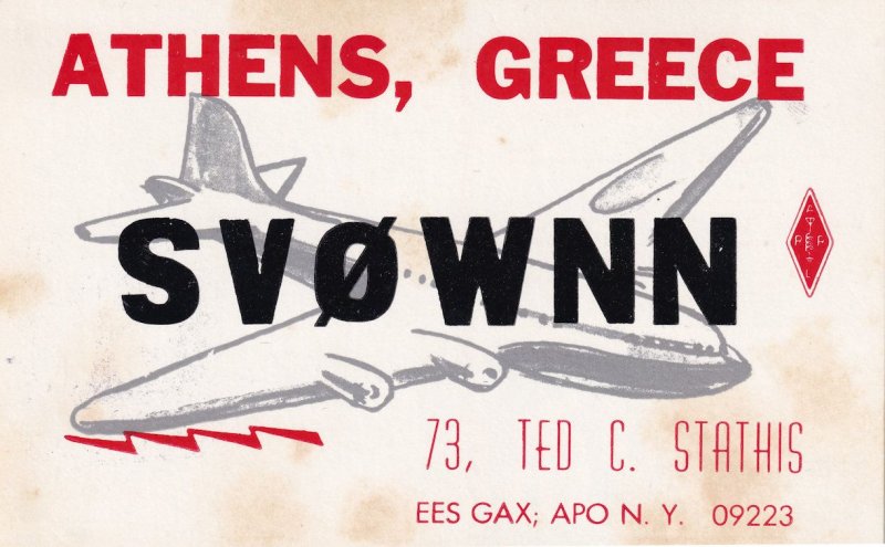 Athens Greece QSL Aircraft Greek Plane Radio QSO 1970s Card