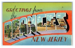 Large Letter Linen ORANGES, New Jersey NJ ~ Tichnor 1944 Essex County Postcard