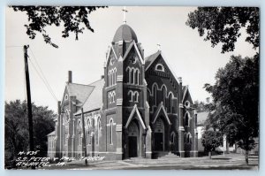 Atlantic Iowa IA Postcard RPPC Photo SS Peter & Paul Church c1940's Vintage