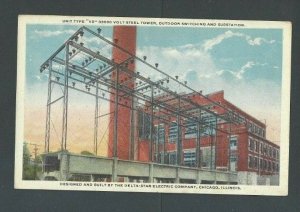 Ca 1911 Post Card Chicago IL 33000 Volt Steel Tower Substation Built By Delta---