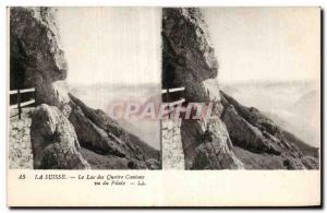 Stereoscopic Card - Switzerland - Lake Lucerne seen Pilatus - Old Postcard