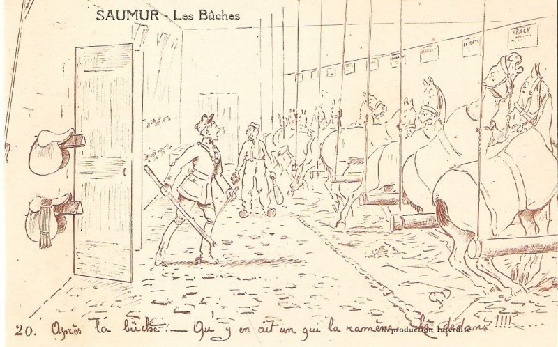 Horse. Saumur. Les Buches Old vintage French, artist signed, postcard