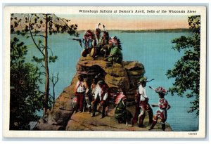 c1940's Winnebago Indians At Demon's Anvil Dells Of Wisconsin River WI Postcard