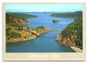 Deception Pass Whidbey Island Washington Postcard Continental Aerial View Card