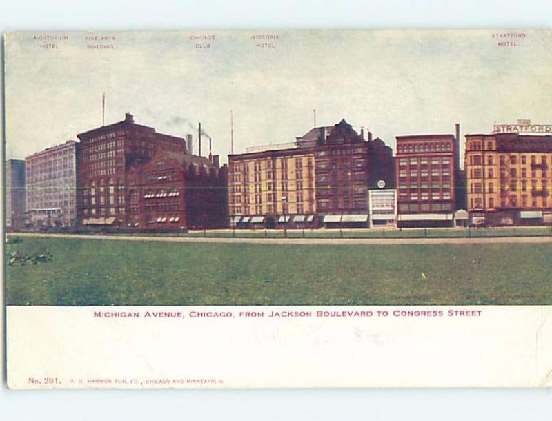 Pre-1907 LABELED BUILDINGS ON MICHIGAN AVENUE Chicago Illinois IL A0026