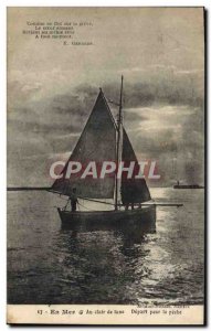 Old Postcard Boat At Sea Depart for fishing