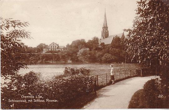 Chemnitz Schlossteich mit Schloss Miramar 1930 w/ Sc.#386