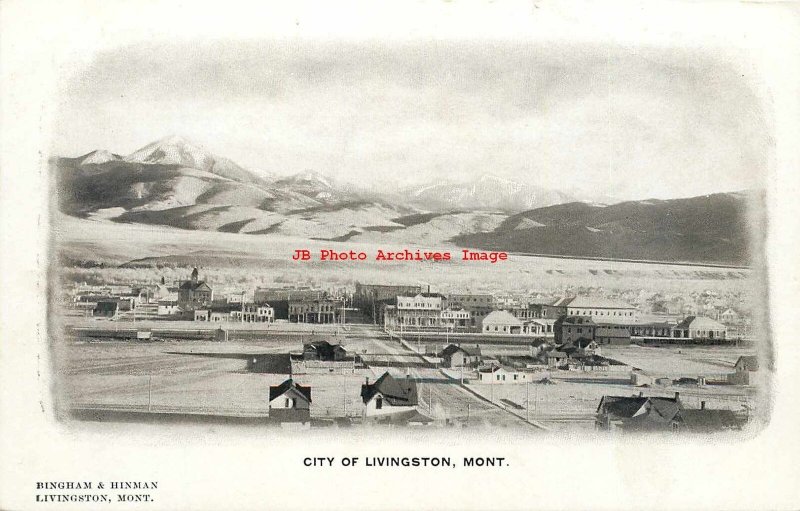 MT, Livingston, Montana, Bird's Eye View Of City, Bingham & Hinman Pub,