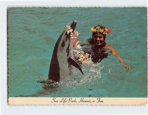 Postcard Porpoise Wears a Lei Sea Life Park Makapuu Point Hawaii USA