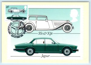 Automobiles JAGUAR SS1 & JAGUAR XJ6 First Day Issue 1982  4x6 Maximum Postcard