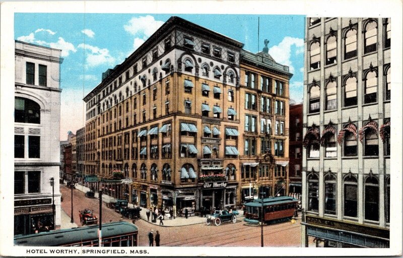 Hotel Worthy Springfield Massachusetts MA WB Postcard UNP WOB VTG Curt Teich 