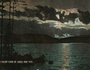 Vintage Postcard 1909 Moonlight on Fulton Chain of Lakes NY Adirondack Mountains