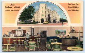 MERRILL, Wisconsin WI ~ NEW BADGER HOTEL c1940s Lincoln County Linen Postcard