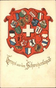 Gruss aus dem Schweizerlande Switzerland Heraldic Shield c1900 Vintage Postcard