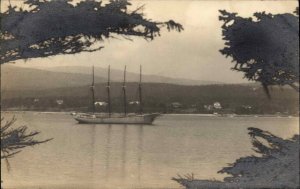 Four Masted Schooner Ship Southwest Harbor Maine ME Real Photo Postcard