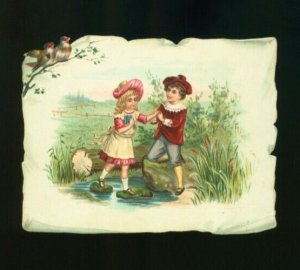Boy & Girl Vintage Embossed Card