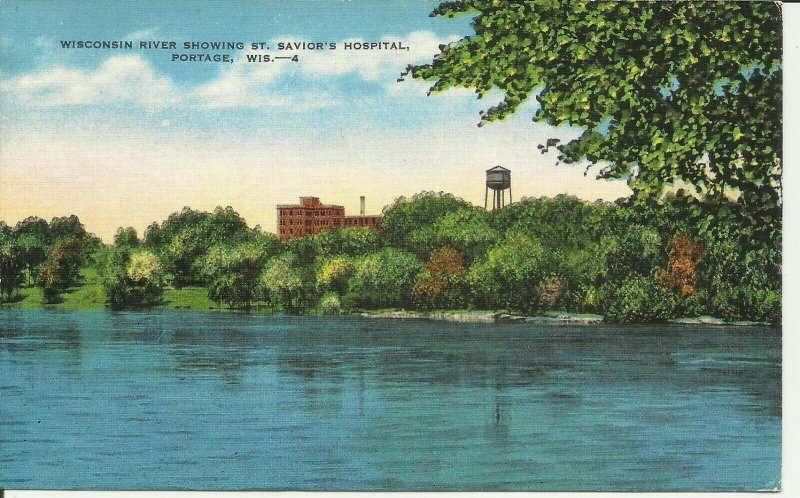 Portage, Wis., Wisconsin River Showing St. Savior's Hospital