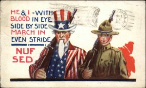 World War I WWI Uncle Sam with Soldier and Rifles Patriotic Vintage Postcard 