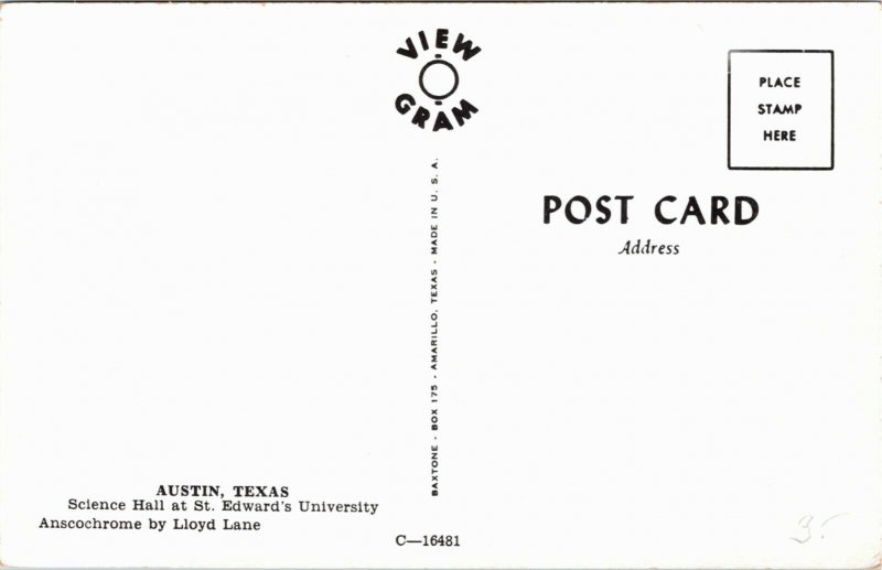 Postcard TX Austin St. Edward's University Science Hall by Lloyd Lane 1970s S59