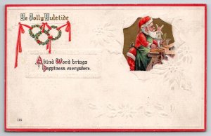 Christmas Greeting Yuletide Santa In Workshop Toy Windmill Postcard L23