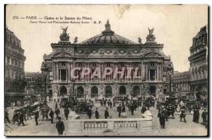 Paris - 9 - Opera and Metro Sation - Old Postcard