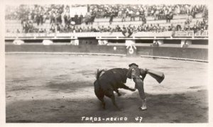 Vintage Postcard Toros Mexico Bull Fighting Event RPPC Real Photo