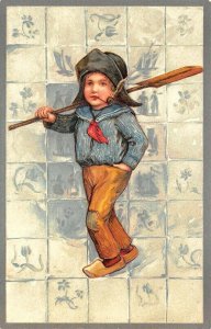 PFB (Paul Finkenrath) Artist Sailor Boy with Boat Oar Embossed Postcard
