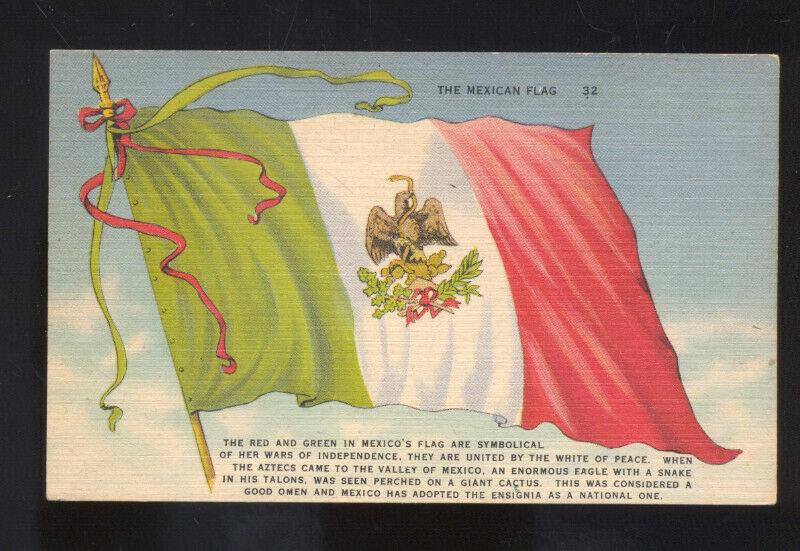 THE MEXICAN FLAG MEXICO FLAGS VINTAGE POSTCARD