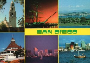 Vintage Postcard Multi View Six Famous Landmark Places San Diego California CA