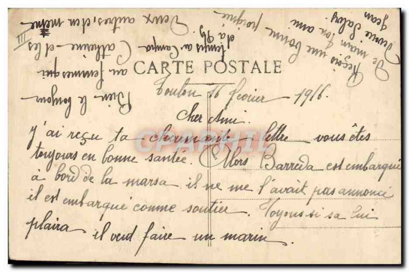 Old Postcard warship Maneuver fake gun