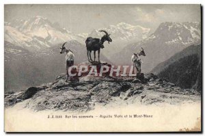 Old Postcard Goat On the peaks Aiguille Verte and Mont Blanc