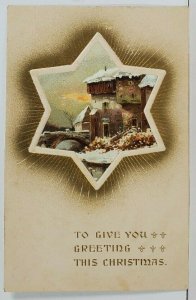 Greetings this Christmas Scenic View Through Shining Star Embossed Postcard O13