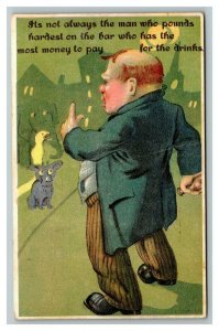 Vintage 1911 Winsch Postcard - Drunk Man Sees Colored Animals - FUNNY