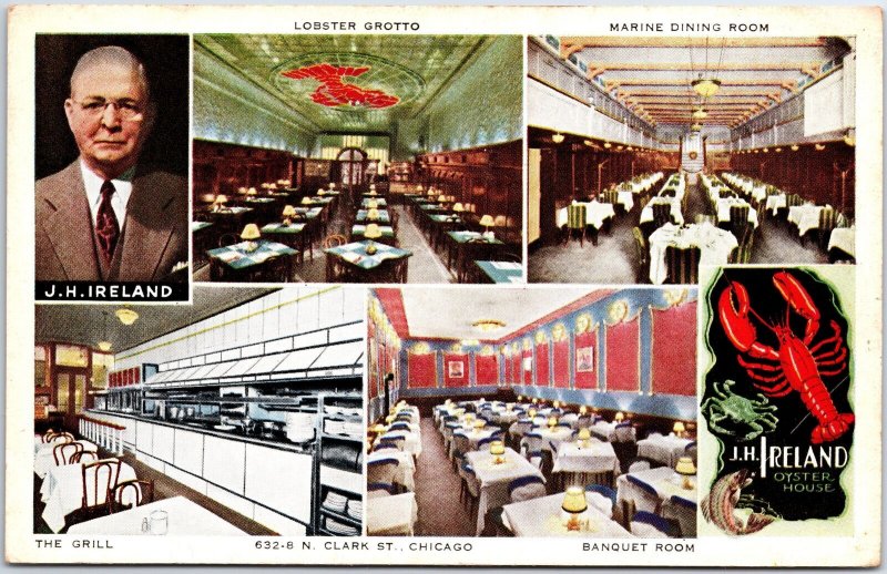 VINTAGE POSTCARD J. H. IRELAND'S OYSTER HOUSE RESTAURANT IN CHICAGO 1940s