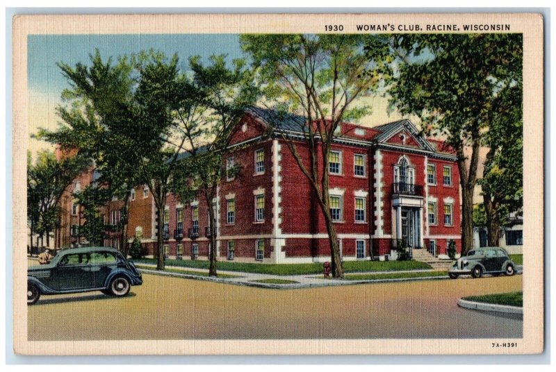 1939 Woman's Club Building Cars Exterior Scene Racine Wisconsin WI Postcard 